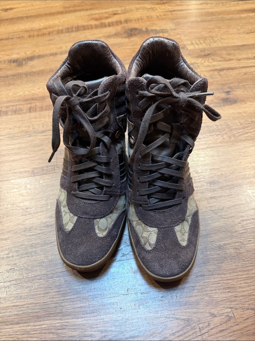Coach Brown Suede Logo-Accent High-Top Sneakers